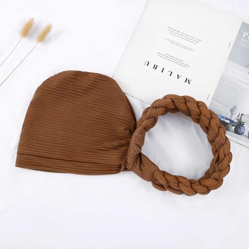 Woeoe Women African Turbans Pre-Tied Twisted Grey Hat Rhinestone Stretchy Head Wrap for Church Party - color: Khaki