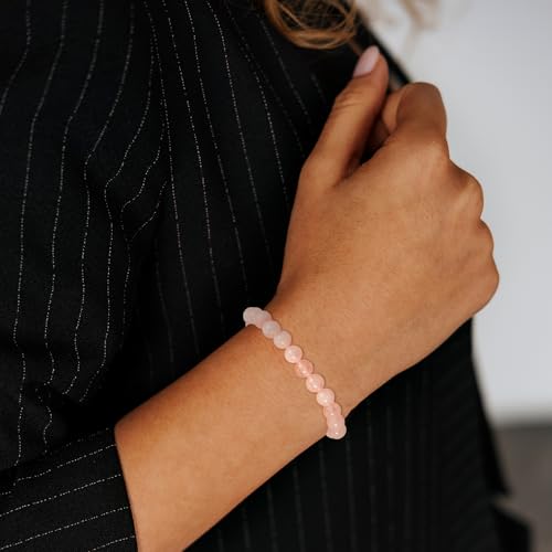 Gnamy Healing Crystal Bracelet for Women, Natural Stone Beaded Healing Crystal Bracelet Triple Protection Stress Relief Beads Jewelry Birthday Gifts Jewelry for Her - style: Rose Quartz