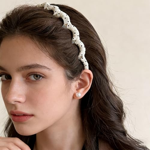 4 Pcs Polka Dot Headbands with Teeth for Women, Thin Non-Slip Comb Hairbands, Cute Wrapped Hard Head Bands, Toothed Hair Accessories for Washing Face & Daily Wear - color: Polka Dot