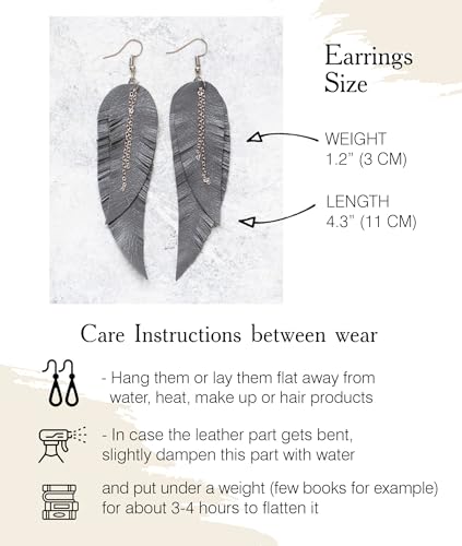 Black shiny Leather Feather Earrings for Women, Lightweight Minimal Boho Dangle Earrings, Small Simple Everyday Jewelry - color: dark grey