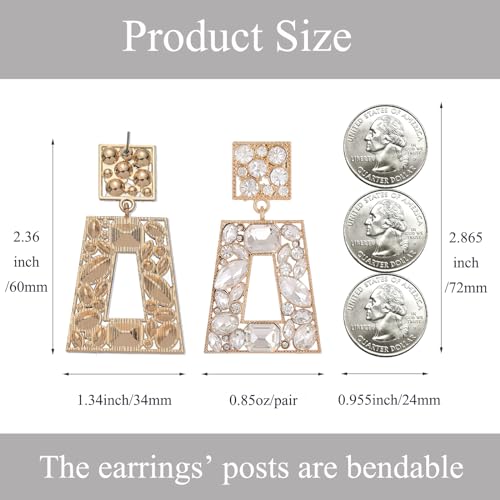 Rhinestone Rectangle Statement Earrings Colorful Crystal Geometric Drop Dangle Earrings for Women Prom Party - color: Clear