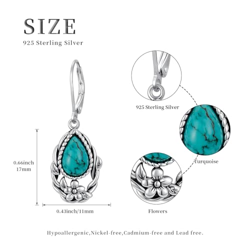 Natural Turquoise Earrings for Women Dangling 925 Sterling Silver Dangle Earrings Western Jewelry Christmas Gift for Sister Mother - style: F-Flowers Earrings-2