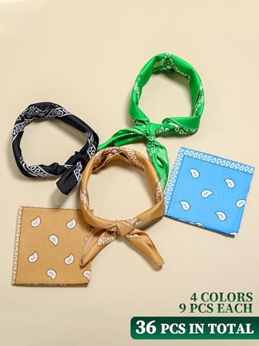 Unittype 36 Pieces Paisley Bandana Cowboy Bandanas Sports Novelty Headband Square Scarf Outdoor for Western Party Costume - color: Lake Blue,light Green Beige,black, style: Simple Style