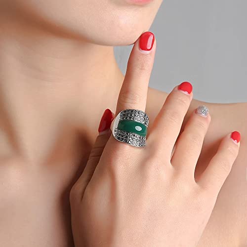 Women's Vintage Green Black Resin Marcasite Crystal Big Statement Cocktail Party Rings - color: Dark Green