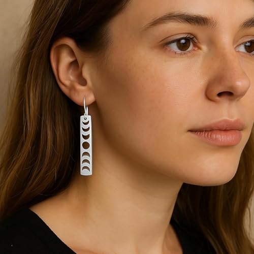 Boho Teardrop Earrings, Handmade Copper Bohemian Earrings, Dangle Antique Ethnic Jewelry for Women - color: Silver Moon