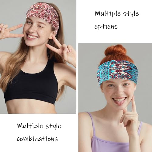 6 Pack Boho Style Women's Headbands, Non slip Fashion Wide Elastic hairband, Daily Sports Yoga Workout Women's Hair Bands,Floral Print-Romantic - color: Type 8