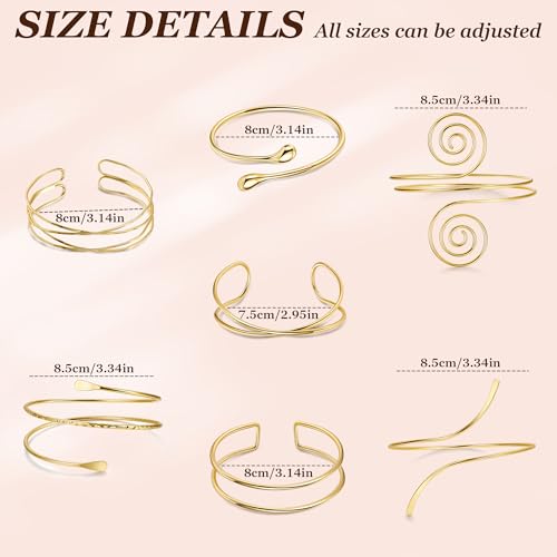 7Pcs Upper Arm Cuff for Women Gold Silver Open Arm Cuff Bracelets Adjustable Armlet Armband Minimalist Coil Swirl Arm Cuff Bracelet Jewelry - style: Gold-B