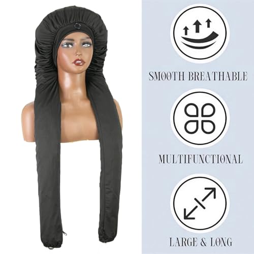 Bonnet for Braids, Braid Bonnets for Sleeping Women, Long Hair for Women, 2 in 1 Hair & Braids Protection - color: New Black