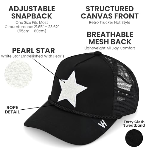 VINTAGE HAVANA Trucker Hats Women | Mesh Adjustable Snapback Hat | Men & Women Cute Trendy Fashion Baseball Cap - color: Black/Pearl