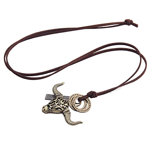 Leather Necklace for Women Long Boho Necklace Bohemian Choker Vintage Necklace Braided Boho Jewelry with Adjustable Brown Leather Cord - color: Cow Skull Necklace