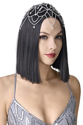 BABEYOND 1920s Crystal Cap Headpiece Rhinestone Head Chain Roaring 20s Great Gatsby Hair Accessories for Art Deco Party (Silver) - color: Silver