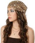 Ababalaya Crochet Cotton Head Scarf Boho Hollow Out Triangle Scarf with Shiny Sequin Y2K Hair Scarf - color: Khaki