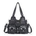 Angel Kiss Small Hobo Purses for Women, Washed Vegan Leather Multi-Pocket Purse, Shoulder Handbag with Adjustable Strap - color: Retro Black