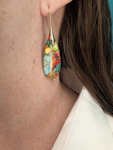 SELOVO Stone Fishhook Dangle Drop Earrings Statement Earrings for Women Stone - color: Multicolor-Gold Color Hook