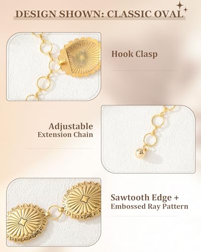 AWAYTR Chain Belt for Women – Adjustable Boho Metal Waist Chain Belt Gold Sliver for Dresses Jeans Country Concert Outfit - color: Gold-classic Oval