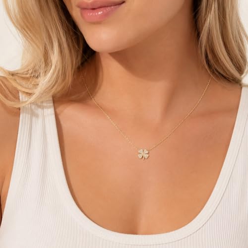 Dainty Gold Necklaces for Women Trendy Non Tarnish 14K Gold Plated Cubic Zirconia Necklace Layered Simple Cute Four Leaf Clover Choker Jewelry Birthday Gifts - color: Gold, style: Cable CZ-3