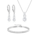 Crysdue Cubic Zirconia Jewelry Set for Women Bridesmaid, Classic Round Cut Drop Lightweight Lever Back Earrings Pendant Necklace Tennis Bracelet for Wedding Prom Party - style: 3pcs Silver