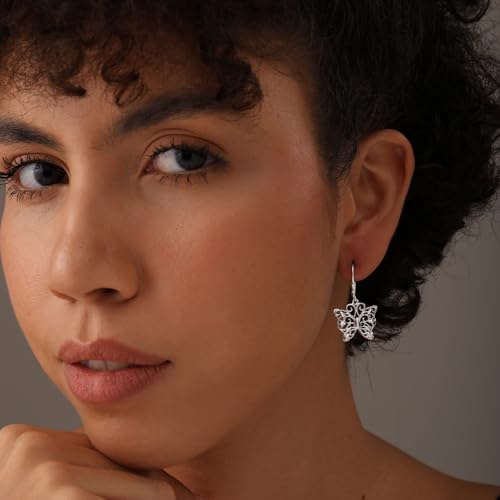 LeCalla 925 Sterling Silver Leverback Drop Earrings | Lightweight Italian Teardrop Dangle Earring for Women - color: Butterfly Filigree Drop