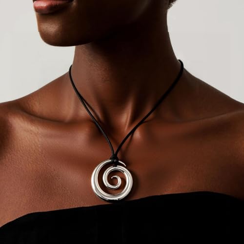 Frodete Statement Necklace for Women Chunky Gold Necklaces Long Pendant Necklace Boho Necklaces Gold Pendant Jewelry Cowboy Chic Style Cowgirl Outfit - color: Z8:Silver Pendant Necklace