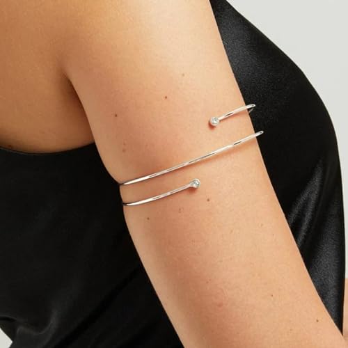 Long tiantian Gold Arm Cuff Upper for Women Bangle Bracelets Upper Arm Cuff Bracelet Trendy Armband Beach Jewelry Trendy Stuff Gifts - color: B8:silver Arm Cuff