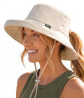 FURTALK Sun Hats for Women Wide Brim Ponytail Beach Sun Protection Hat with Fold-Up Brim Bucket Hat - color: Beige