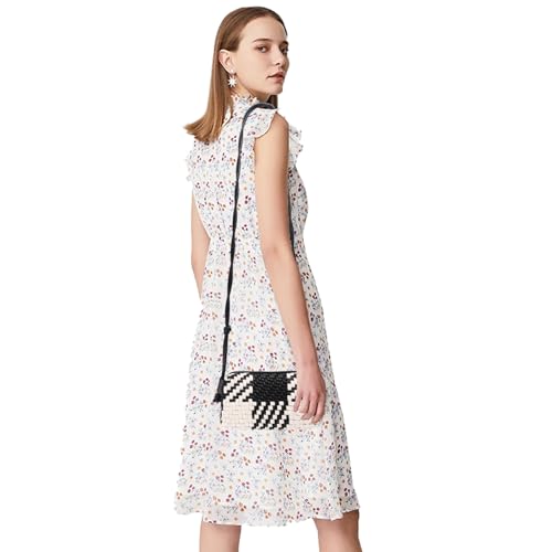 Woven Crossbody Bags for Women Handwoven Purses Vegan Leather Small Handbag Handmade Shoulderbag | Lightweight - color: Black and White