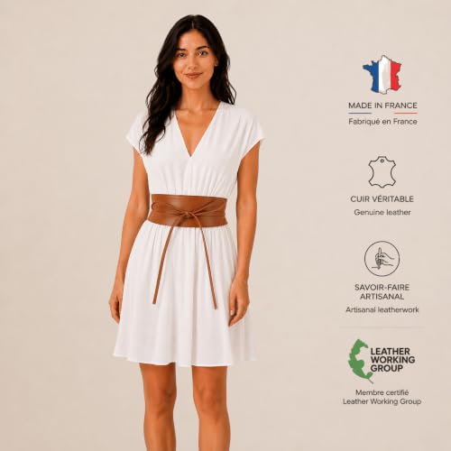 FASHIONGEN - Woman Italian leather Obi belt, CASSIANE - color: Camel, size: Small-Medium