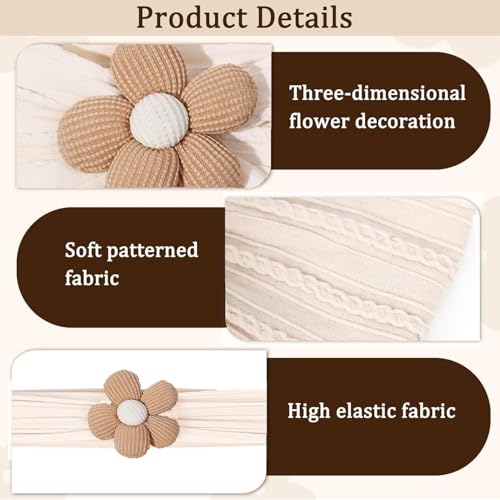 Baby-Girls Floral-Bows-Headband Baby-Turban-Knotted-Elastic-Soft-Headwrap for Newborn-Infant-Toddler Hair-Accessories - color: Khaki+Beige+Pink 3pcs