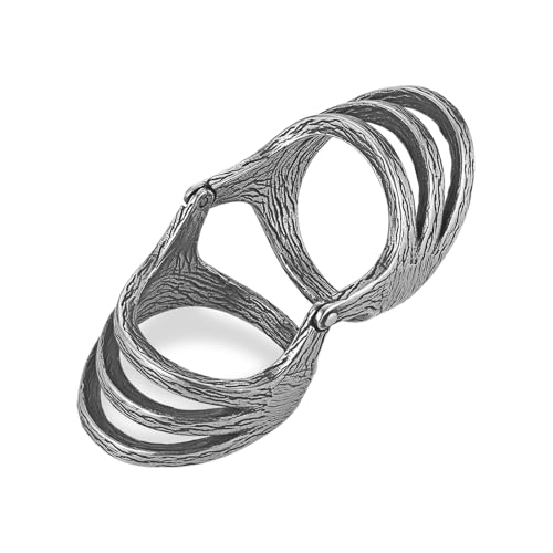 HZMAN Vintage Retro Stainless Steel Ring for Women - US Size 7-10 Multi-Layer Split Design Bark Texture Nature-Inspired Boho Jewelry