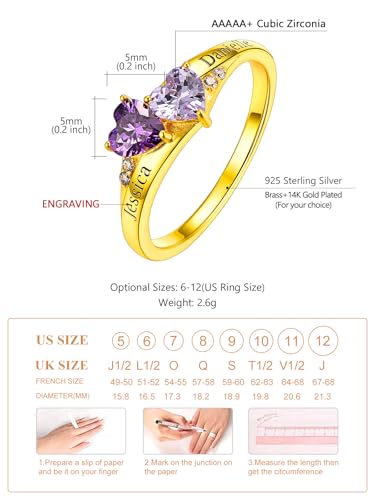 Custom4U Personalized 1-4 Birthstone Rings for Women Promise Rings for Her Sterling Silver Mothers Ring Customized Cubic Zirconia Stones Wedding/Valentine's Day/Mother's Day Jewelry Gift for Mom Wife - color: A-2 Names-Gold