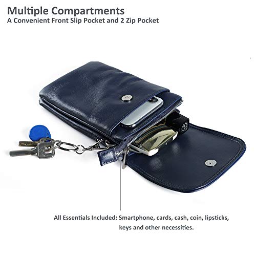 befen Genuine Leather Small Crossbody Bags for Women Cell Phone Bag Cross Body Purses,Silver Zipper - color: Navy Blue