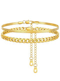 FindChic Black/Silver/Gold Plated Anklets Set of 2PCS/3PCS Herringbone Chain Cuban Link Heart Charm Sparkling Tennis Ankle Bracelets, Waterproof Summer Foot Jewelry for Beach - color: 03. Yellow-2PCS Cuban & Herringbone