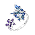 PARCOM Adjustable Women Stackable Ring, 925 Sterling Silver Open Rings - Trendy Eternity Cubic Zirconia Stackable Band Engagement Promise Ring for Her, Hypoallergenic Non Tarnish Nature Bird Floral Thumb Rings - color: Moonlit Butterfly Iris