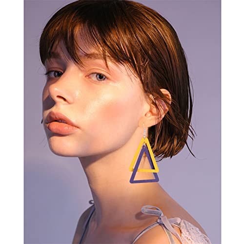ANXIN Boho Personality Retro Tassel Rectangular Wooden Contrasting colors Earrings Chic Green Temperament Geometric Earrings Jewelry Gifts For Women - color: Yellow Purple Wooden Earrings