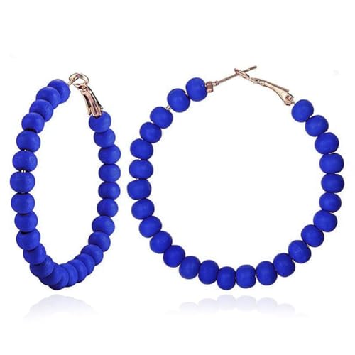 Chic Resin Beaded Hoop Earrings Colorful Candy-colored Acrylic Circular Round Dangling Boho Earrings for Women Minimalist 80S Geometric Party Jewelry - color: dark blue