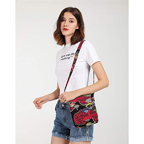 OPQRSTU Women's Retro Small Size Canvas Shoulder Bag Hippie Boho Crossbody Handbag - color: Red