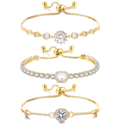 Tennis Bracelet for Women Cubic Zirconia Bracelets Adjustable Slider Bracelets - color: Gold 03