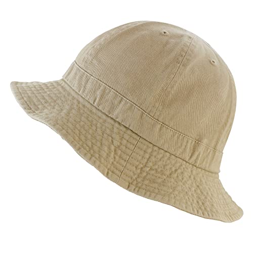 Women's Cotton Bucket Hat, Lightweight Packable Summer Sun Hat with Round Top Design for Beach Travel - color: 1. Tennis - Khaki, size: Large-X-Large