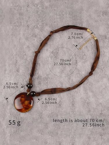 GelConnie Long Necklaces for Women Boho Large Pendant Necklace Casual Bohemian Brown Leather Choker Sweater Circle Statement Stone Necklace - style: Brown Stone Choker Necklace