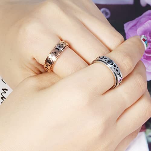 Anxiety Ring for Women Spinner Rings:Rotating Rings Stainless Steel 6mm Moon Star Anxiety for Men Band Jewelry Gift for Women Size 6 7 8 9 10 - color: A-Silver