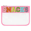 DYSHAYEN Chenille Letter Clear Zipper Pouch for Travel,Nylon Clear Cosmetic Bag,Makeup Travel Bag for Women Girls 11.8 Inches x 8.2 Inches - color: Pink-Snacks