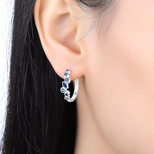 Earrings for Women 925 Sterling Silver Hoop Earring Colorful Cute Fashion Hoop Earrings Graduation Birthday Jewelry Gifts for Women - color: Blue Stone