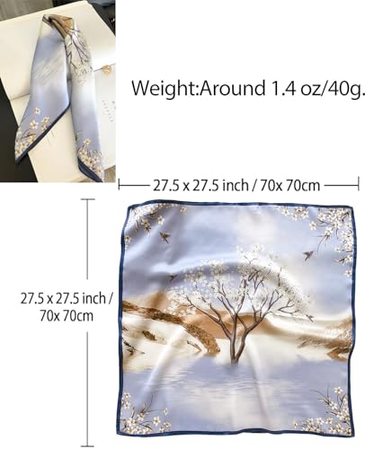 Dailyacc Hair Bandanas Scarf For Women Lightweight Fashion Neck Silk Satin Head Scarves For Sleeping Handbags Scarf - color: 17-blue Plum Blossom/27.5*27.5in