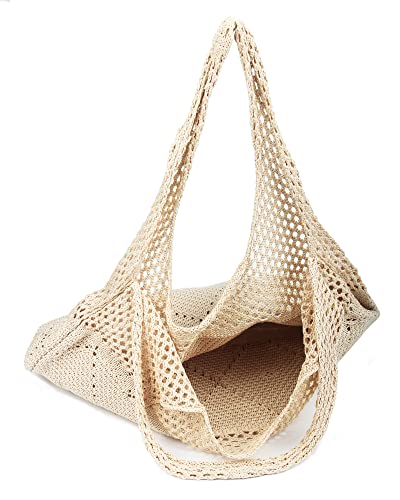 Crochet Mesh Beach Tote Shoulder Handbags Hobo Summer Aesthetic Women's Bag - color: Beige2