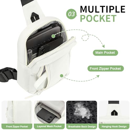 Mini Sling Bag for Men and Women, 7.5 Inch Small Anti Theft Crossbody Sling Backpack Nylon Chest Bag Fanny Pack for Travel Running Hiking (White) - color: White