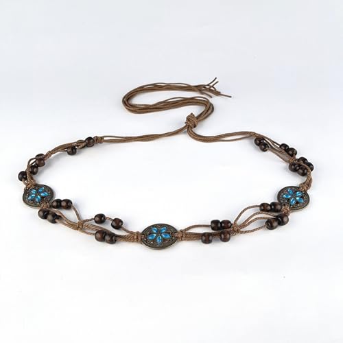 Bohemian Sytle Womens Rope Boho Waist Belt for dress - color: Oval Blue