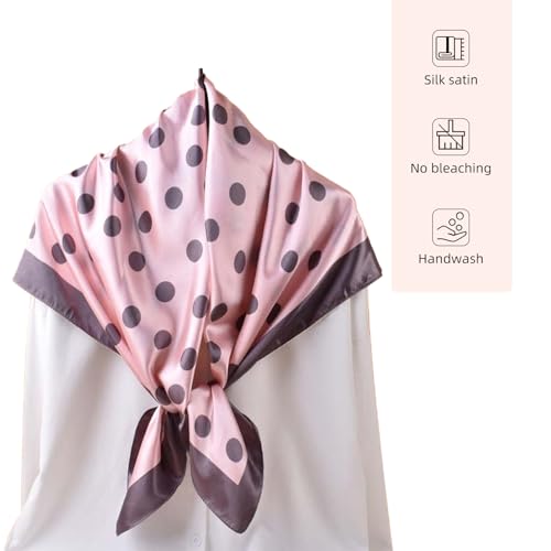 35” Satin Large Square Head Scarves-Like Silk Satin Scarf for Hair Wrapping at Night Bandana Square Scarf for Sleeping - color: Big Polka Point-pink