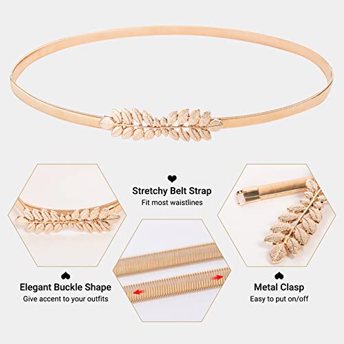 GRACE KARIN Women Skinny Metal Cinch Belt Gold Waistband Elastic Waist Belt CL633 - color: Gold-leaf, size: Large
