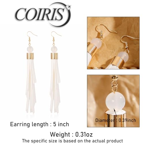 Coiris Boho Leather Layered Tassel Earrings for Women Lightweight Leather Fringe Dangle Earrings Handmade Bohemian Summer Beach Western Drop Earrings for Women - color: White