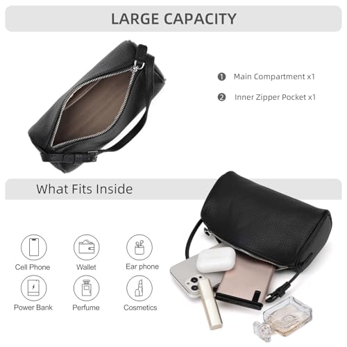 KouLi Buir PU Leather Crossbody Purse for Women Trendy Small Barrel Hobo Shoulder Handbag Lightweight Daily Purse - color: Balck